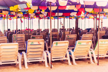 Seats on the beach with vintage style.