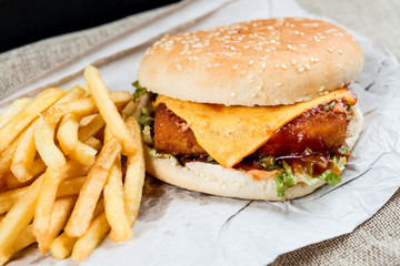 Cheese burger - American cheese chicken burger with fresh salad