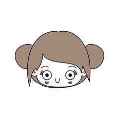 silhouette color sections and light brown hair of kawaii head cute little girl with collected hair vector illustration