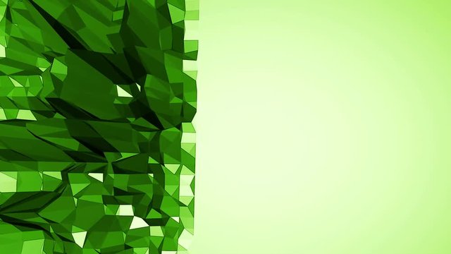 Green low poly background pulsating. Abstract low poly surface as scientific visualization in stylish low poly design. Polygonal mosaic background with vertex, spikes. Cool modern 3D design Free space