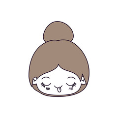 silhouette color sections and light brown hair of kawaii head cute little girl with collected hair and funny facial expression vector illustration