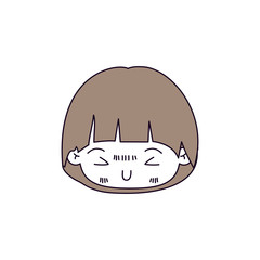 silhouette color sections and light brown hair of kawaii head of little boy with mushroom hairstyle and facial expression furious in closeup vector illustration