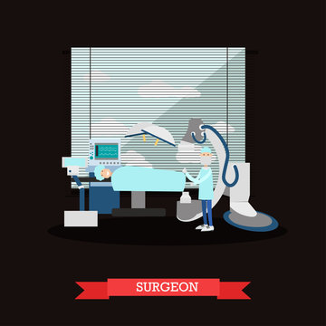 Surgeon and patient vector illustration in flat style