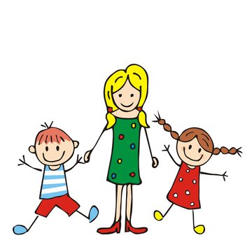 Mother and boy and girl, vector illustration
