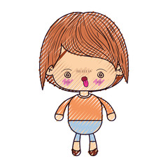 colored crayon silhouette of kawaii little boy with facial expression furious vector illustration