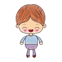 colored crayon silhouette of kawaii little boy with facial expression laughing vector illustration