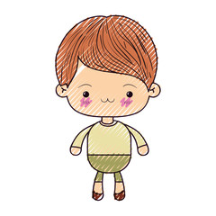 colored crayon silhouette of kawaii little boy with facial expression exhausted vector illustration