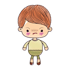 colored crayon silhouette of kawaii little boy with facial expression angry vector illustration
