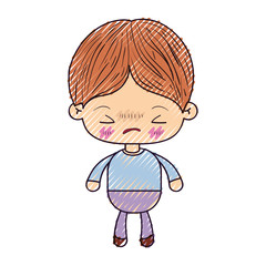 colored crayon silhouette of kawaii little boy with facial expression angry with closed eyes vector illustration