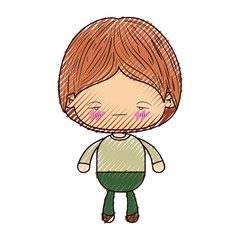 colored crayon silhouette of kawaii little boy with facial expression nervous vector illustration