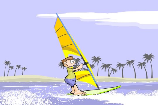 Windsurf summer cartoon