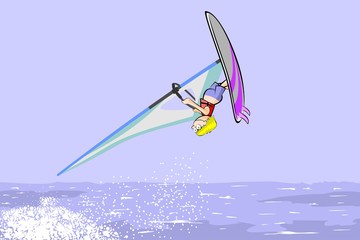 Windsurfing jumping on the sea