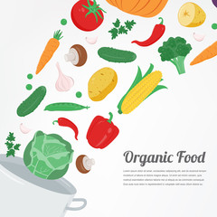 Organic food. Vegetable food icons. Healthy eating concept. Vector