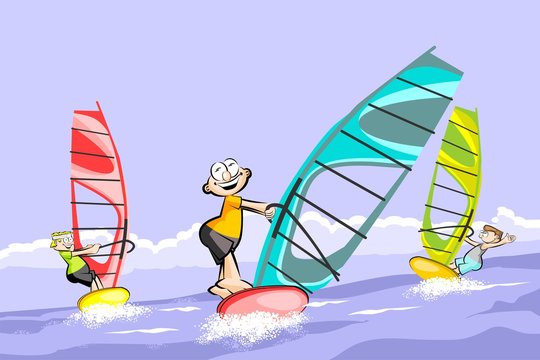 Winsurfing hapyy cartoon