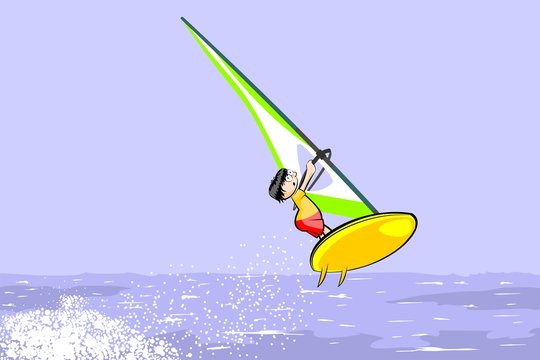 Windsurfing jumping on the sea