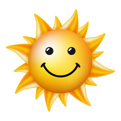 Smiling sun isolated on a white background. Vector illustration