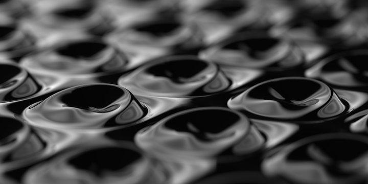 Black deformed bubble-like glossy pattern. 3D abstract illustration.