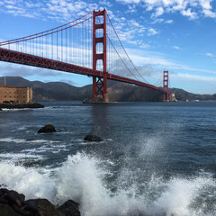Golden Gate Bridge and Breaking Wave 