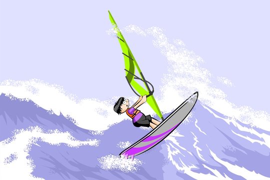 Windsurfing jumping on waves