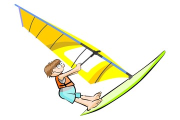 Windsurfing cartoon isolated on white