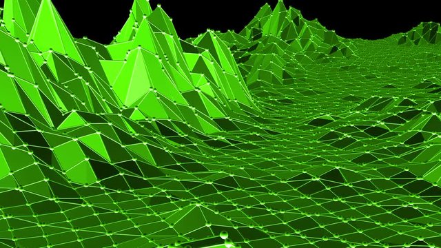 Green low poly background vibrating. Abstract low poly surface as futuristic background in stylish low poly design. Polygonal mosaic background with vertex, spikes. Nice modern 3D design Free space
