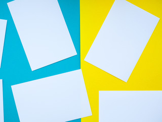 forms white to yellow and blue background, bright colours, empty space for text