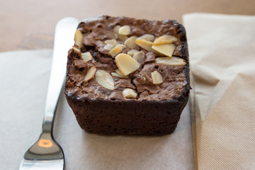 Close-Up Of Baked Brown Brownie, selective focus