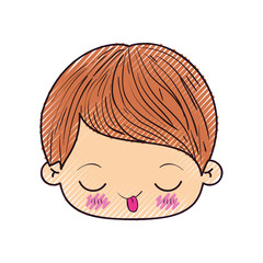 colored crayon silhouette of kawaii head of little boy with funny facial expression in closeup vector illustration