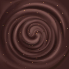 Abstract chocolate swirl with nuts vector background.