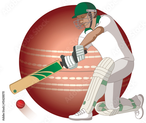Cricket Batsman Swinging Cricket Bat With Large Cricket Ball