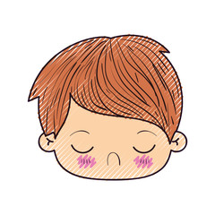 colored crayon silhouette of kawaii head of little boy with facial expression disgust with closed eyes vector illustration