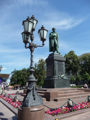 Fototapeta na wymiar Moscow, Russia -A monument to great Russian poet Alexander Pushkin in Moscow on Tverskaya street