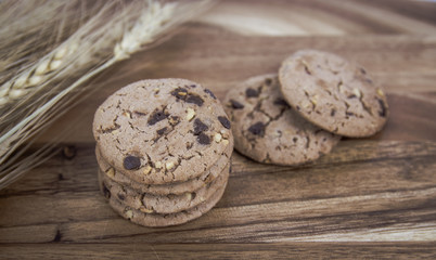 chocolate chip cookies on a wooden table