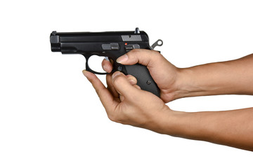 a hand with handgun cup and saucer gripping style