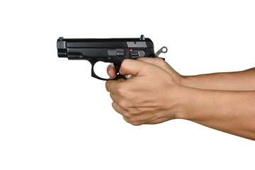 a hand with handgun thumb lock gripping style