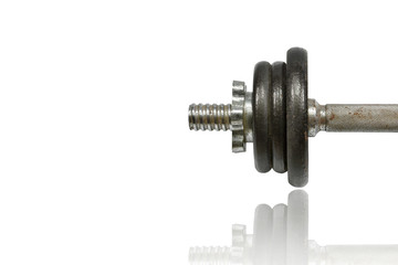 dumbbells isolated on white background with reflected shadow with a copy space for text