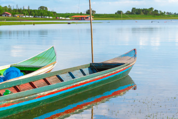 Fototapeta na wymiar Wooden boat on the lake.