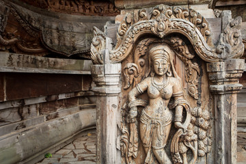 Details of Sanctuary of Truth temple (Prasat Satchatham),handmade reliefs and sculptures, Pattaya,...