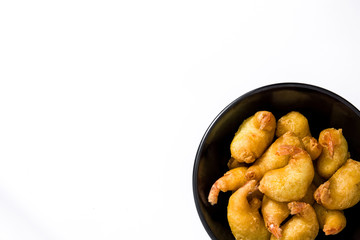 Deep fried shrimps in a bowl isolated on white background
