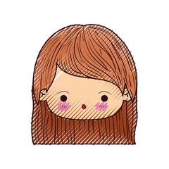 colored crayon silhouette of kawaii head cute little girl with straight hair and surprised facial expression vector illustration