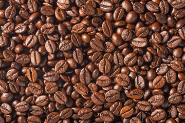 background of coffee beans, top view