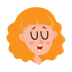 Pretty blonde hair woman, laughing facial expression, cartoon vector illustrations isolated on white background. Beautiful woman laughing out load with closed eyes and open mouth. Laughing face