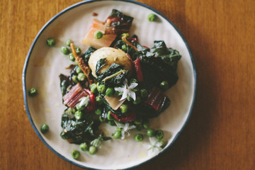 Potato, kale, pea winter salad