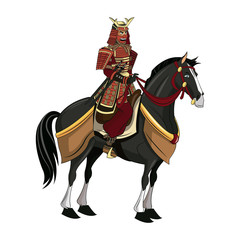 warrior samurai with armor traditional riding horse image vector illustration