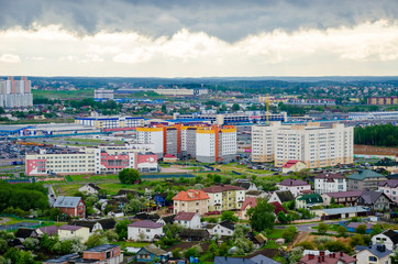 Minsk streets from a bird's-eye view. Flight of a quadrupter.