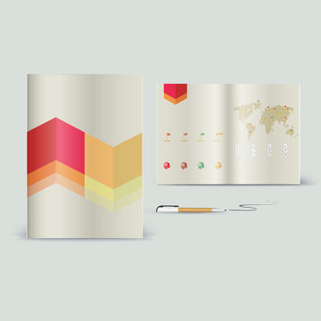 Corporate booklet promotion template with color elements. Vector company brichure business style for advertising, report or guideline. Stationery template with abstract pattern theme illustration.