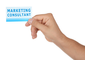 Male hand holding card with inscription UROLOGY, isolated on white