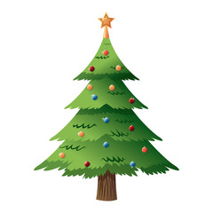 Fototapeta premium decorated christmas tree with star, color balls. merry christmas style vector illustration