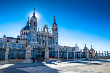 Low Angle View of Almudena Cathedral Against clear blue sky - Powered by Adobe
