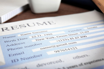 Resume form on table, closeup